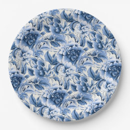 Franse toile & toile de Jouy. Blauw. Papieren Bordje