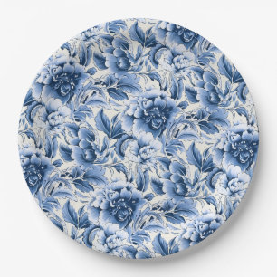 Franse toile & toile de Jouy. Blauw. Papieren Bordje