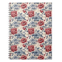 Franse toile & Toile de Jouy. Blauwe en rode rozen