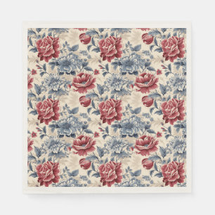 Franse toile & Toile de Jouy blauwe en rode rozen. Servet