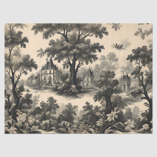 Franse Toile - Zwart ontwerp op Crème Tissuepapier (Voorkant)