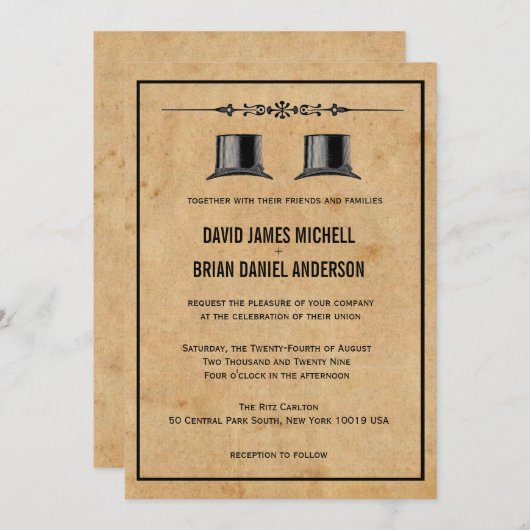 Franse   top-hat Gay Wedding Invites Kaart (Voorkant / Achterkant)