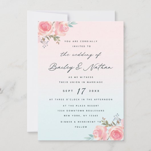 Franse Tuin Bloemen Pioen Kalligrafie Bruiloft Kaart (Voorkant)