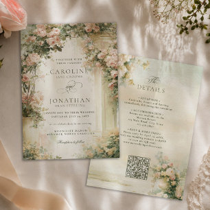 Franse Tuin Regency QR-code Romantische Bruiloft Kaart