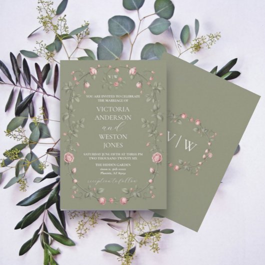 Franse tuin Sage Green bruiloft uitnodiging