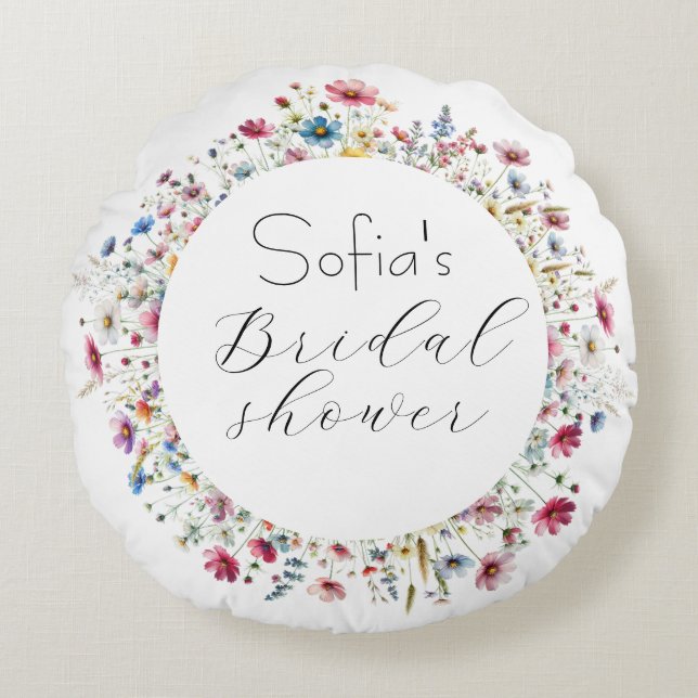 Franse Tuinfeest bloemrijke elegante typografie Rond Kussen (Voorkant)