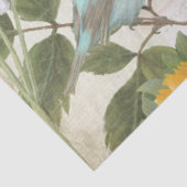 Franse Tulip Flowers Blue Bird Ephemera ontkoppeli Tissuepapier (Detail)