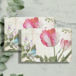 Franse Tulip Flowers Blue Bird Ephemera ontkoppeli Tissuepapier
