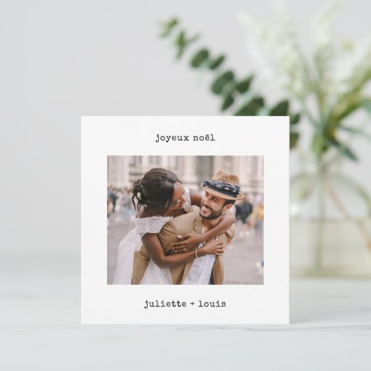 Franse typemachine | Joyeux Noël Kerstfoto Feestdagenkaart (Staand voorkant)