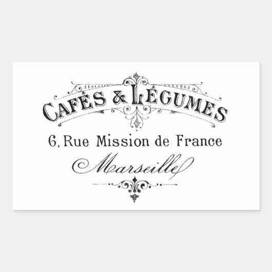  Franse typografie cafes et peulvruchten Rechthoekige Sticker (Voorkant)