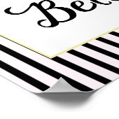 Franse typografie zwart en roze gestreept bloesems poster (Hoek)