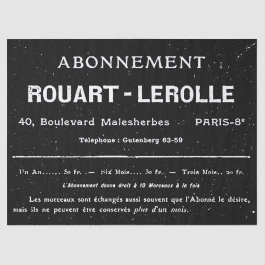 Franse  typografie zwart gespeculeerd ontkoppelde  tissuepapier (Voorkant)