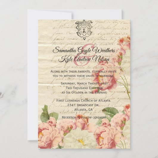 Franse uitnodiging voor een  brief en Rozen voor w (Voorkant)