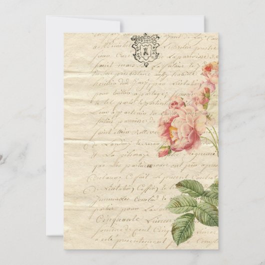 Franse uitnodiging voor een  brief en Rozen voor w (Achterkant)
