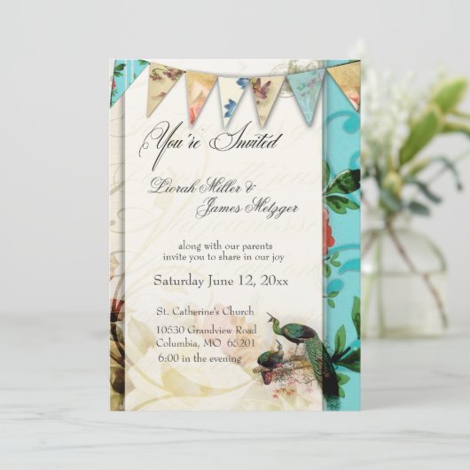 Franse  uitnodiging voor Shabby-chic (Staand voorkant)