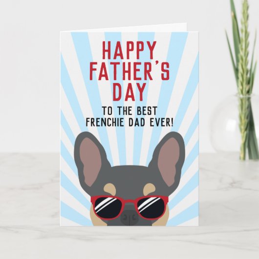 Franse Vaderdag Blauwe en Lichtbruine Franse Bulld Kaart (Voorkant)