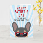 Franse Vaderdag Blauwe en Lichtbruine Franse Bulld Kaart (Gele Bloem)