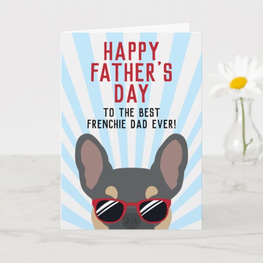 Franse Vaderdag Blauwe en Lichtbruine Franse Bulld Kaart (Kleine Plant)