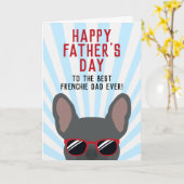 Franse Vaderdag Blauwe Franse Bulldog Kaart (Gele Bloem)