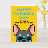 Franse Vaderdag Blauwe Tan Franse Bulldog Kaart (Gele Bloem)