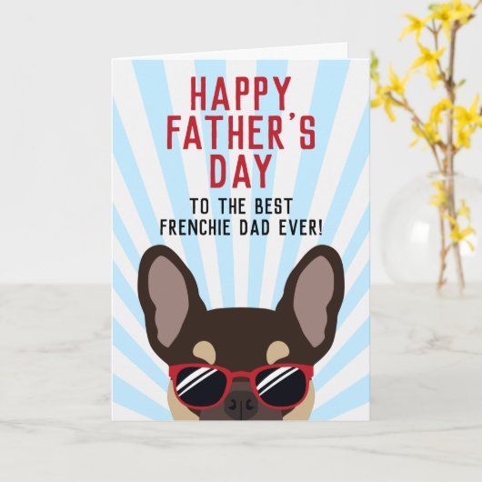 Franse Vaderdag Bruine en Tannine Franse Bulldog Kaart (Gele Bloem)