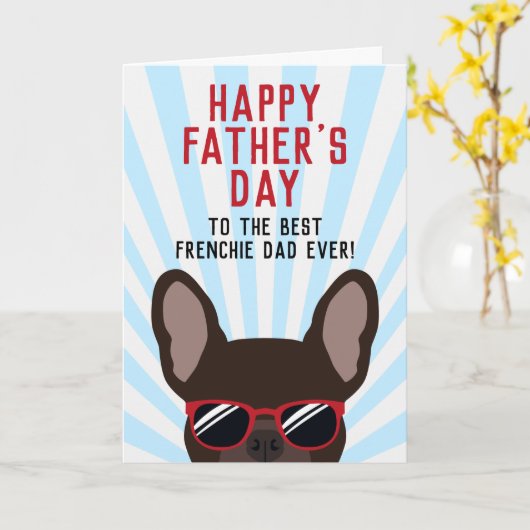 Franse Vaderdag Bruine Franse Bulldog Kaart (Gele Bloem)
