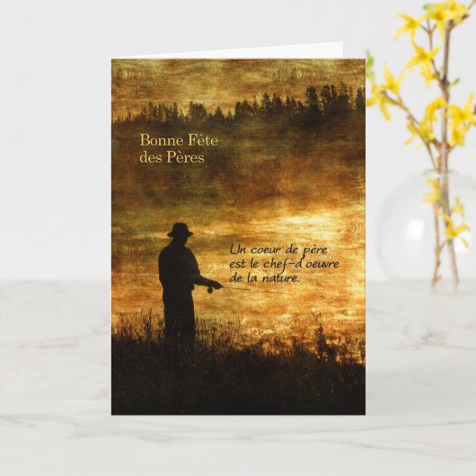 Franse Vaderdag Fisherman Sunrise Pond Kaart (Gele Bloem)