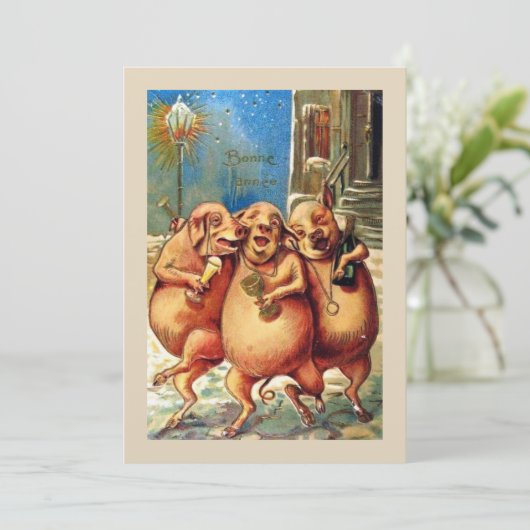 Franse Varkens vieren het nieuwjaar  Kaart (Staand voorkant)