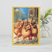 Franse varkens vieren nieuwjaar Vintage Kaart (Staand voorkant)