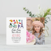 Franse verjaardag Paris Oui Oui Drie meisjes Foto Kaart (Staand voorkant)