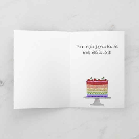 Franse Verjaardag Regenboog Kleuren Taart Kaart (Binnen)