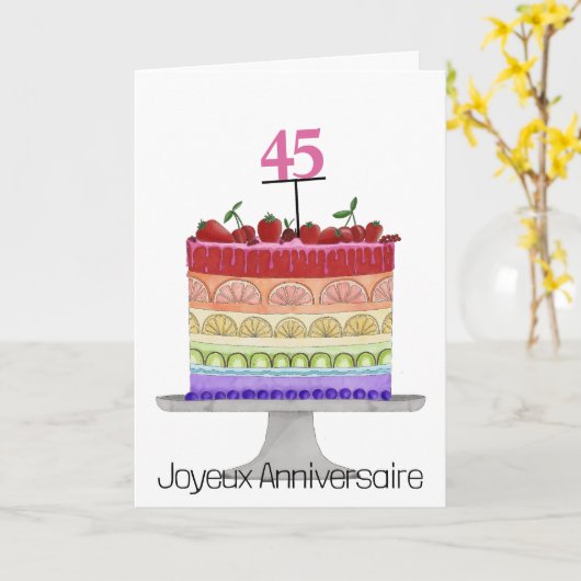 Franse Verjaardag Regenboog Kleuren Taart Kaart (Gele Bloem)