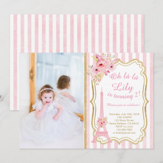 Franse verjaardag uitnodiging voor meisje (Voorkant / Achterkant)