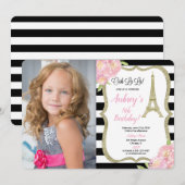 Franse verjaardagsfoto uitnodiging roze goud (Voorkant / Achterkant)