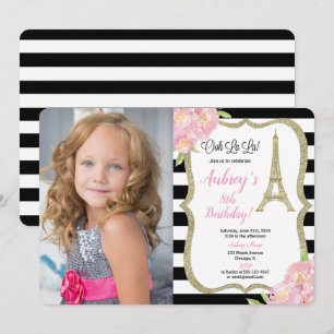 Franse verjaardagsfoto uitnodiging roze goud