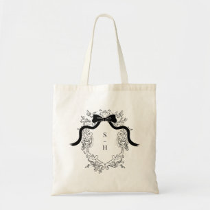Franse Victoriaans Crest Bow Monogram Huwelijksgun Tote Bag