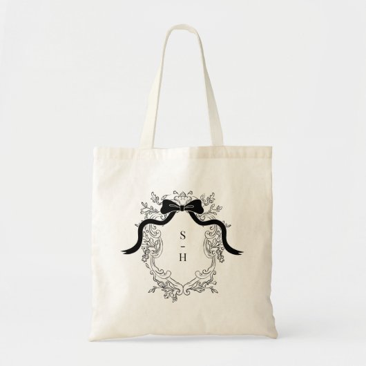 Franse Victoriaans Crest Bow Monogram Huwelijksgun Tote Bag (Voorkant)