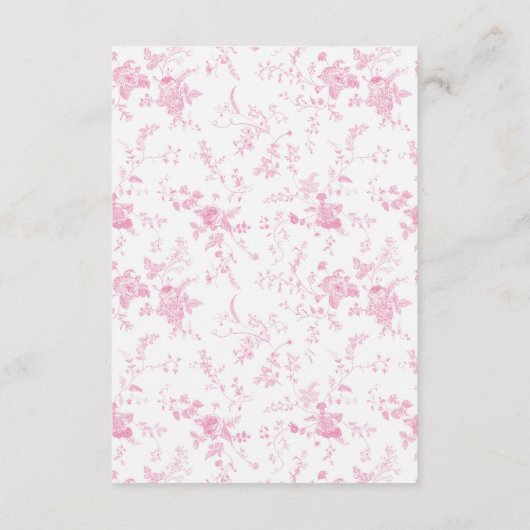 Franse Victoriaans Toile Roze bruiloft De details Informatiekaartje (Achterkant)