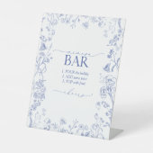 Franse Victoriaans toneelbalk, blauw en wit Reclamebord Met Voetstuk (Voorkant)