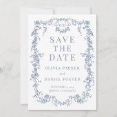 Franse Victoriaanse Stofblauwe Trouw 'Save the Dat Save The Date (Voorkant)
