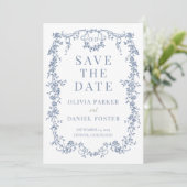 Franse Victoriaanse Stofblauwe Trouw 'Save the Dat Save The Date (Staand voorkant)