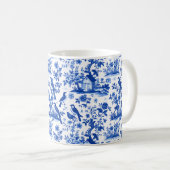 Franse vintage blauwe en witte bloemencoffiemok koffiemok (Voorkant rechts)