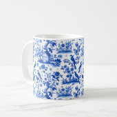 Franse vintage blauwe en witte bloemencoffiemok koffiemok (Voorkant links)