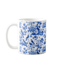 Franse vintage blauwe en witte bloemencoffiemok