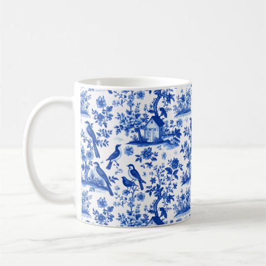 Franse vintage blauwe en witte bloemencoffiemok koffiemok (Links)