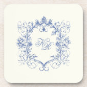 Franse Vintage Bloemen Dubbele Monogram Huwelijk Bier Onderzetter (Voorkant)