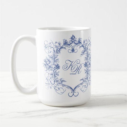 Franse Vintage Bloemen Dubbele Monogram Huwelijk Koffiemok (Links)
