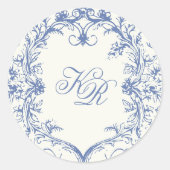 Franse Vintage Bloemen Dubbele Monogram Huwelijk Ronde Sticker (Voorkant)