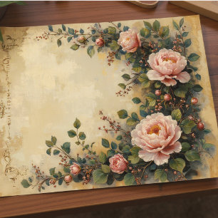 Franse Vintage Blush Roze Rose Bloemen Decoupage Tissuepapier