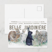 Franse Vintage Bunny Rabbit Paaslente Briefkaart (Voorkant / Achterkant)